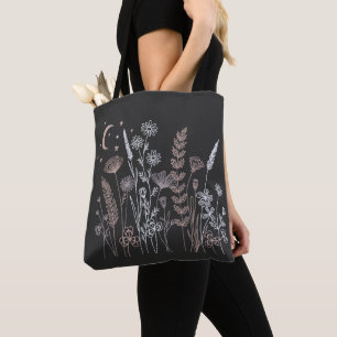 Bolso De Tela Ilustración floral del cielo nocturno boho: luna, 