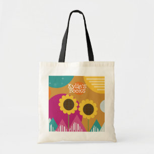 Bolso De Tela Ilustración floral geométrica de girasoles moderno