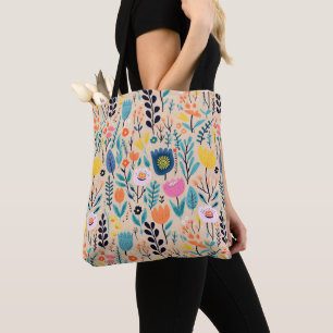 Bolso De Tela Ilustracion Floral Moderno de Arte Popular