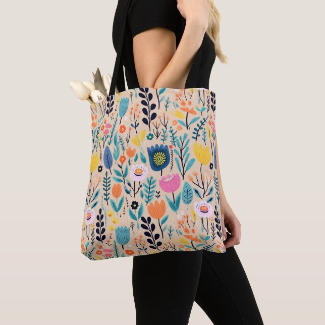 Bolso De Tela Ilustracion Floral Moderno de Arte Popular (Detalle)