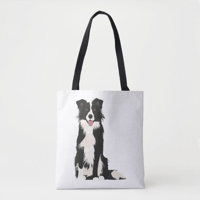 Bolso De Tela Ilustracion Fronterizo de Collie. (Anverso)