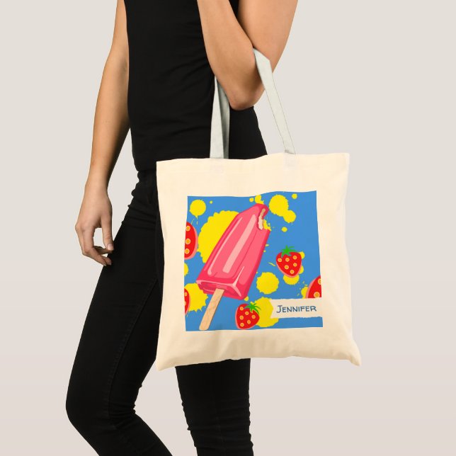 Bolso De Tela Ilustracion Fun Popsicle Rosa y Strawberries (Anverso (producto))