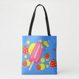 Bolso De Tela Ilustracion Fun Popsicle Rosa y Strawberries