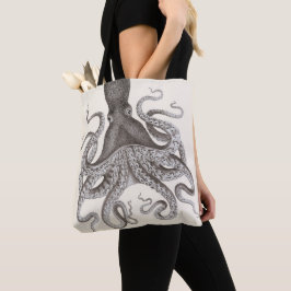 Bolso De Tela Ilustracion gris del pulpo del vintage