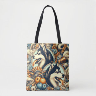Bolso De Tela Ilustracion Husky retro siberiano