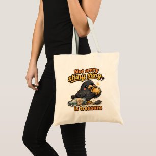 Bolso De Tela Ilustración Kawaii de Cuervo Vintage con Cita Sabi