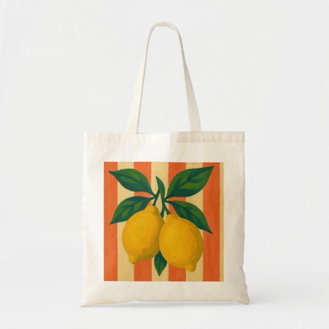 Bolso De Tela Ilustracion Lemons and Stripes (Frente)