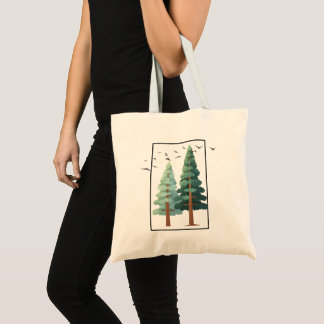 Bolso De Tela Ilustración minimalista de árboles de bosque de pi