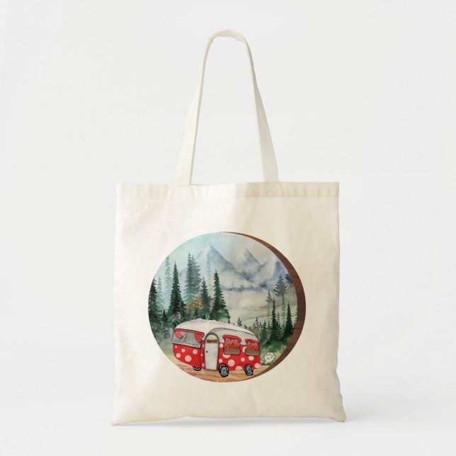Bolso De Tela Ilustracion Mountain Adventure Camper (Frente)