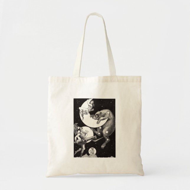 Bolso De Tela Ilustracion nocturno del cielo celeste de la luna (Frente)