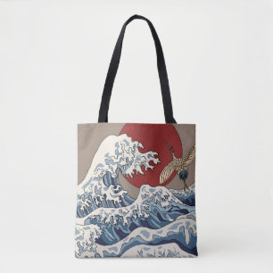 Bolso De Tela Ilustracion ondulado japonés tradicional C