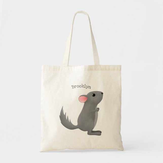 Bolso De Tela Ilustracion personalizado chinchilla gris suave (Frente)