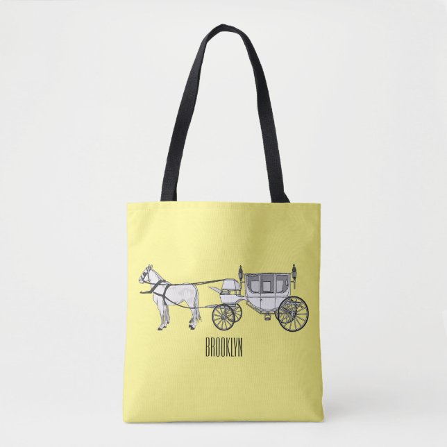 Bolso De Tela ilustracion personalizado de caballos y carruajes  (Anverso)