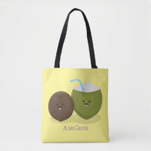 Bolso De Tela Ilustracion personalizado de cocos kawaii alegres