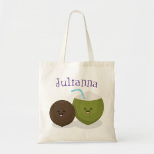 Bolso De Tela Ilustracion personalizado de cocos kawaii alegres