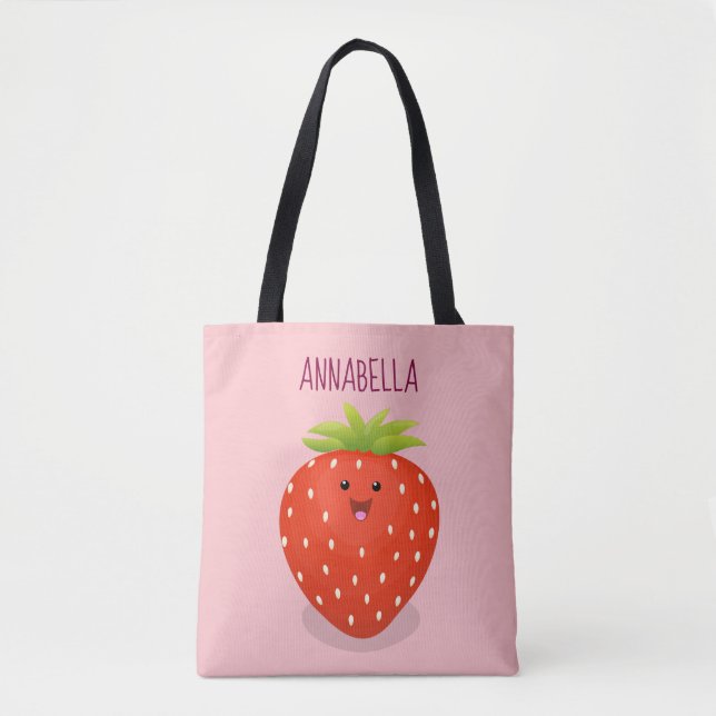 Bolso De Tela Ilustracion personalizado de fresa cute kawaii (Anverso)