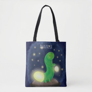 Bolso De Tela Ilustracion personalizado de gusano de brillo verd