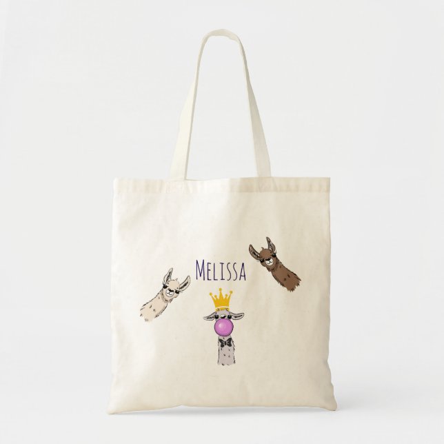 Bolso De Tela ilustracion Personalizado de Llama de 3 cutas (Frente)