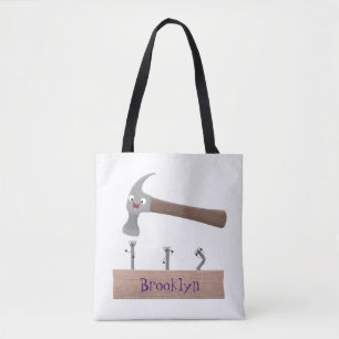 Bolso De Tela Ilustracion personalizado de martillo y clavos lin