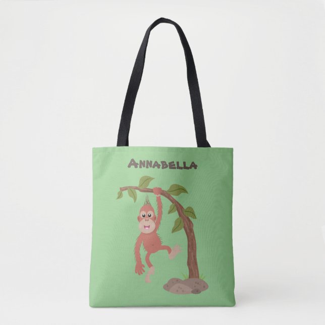 Bolso De Tela Ilustracion personalizado de orangután bebé feliz (Anverso)