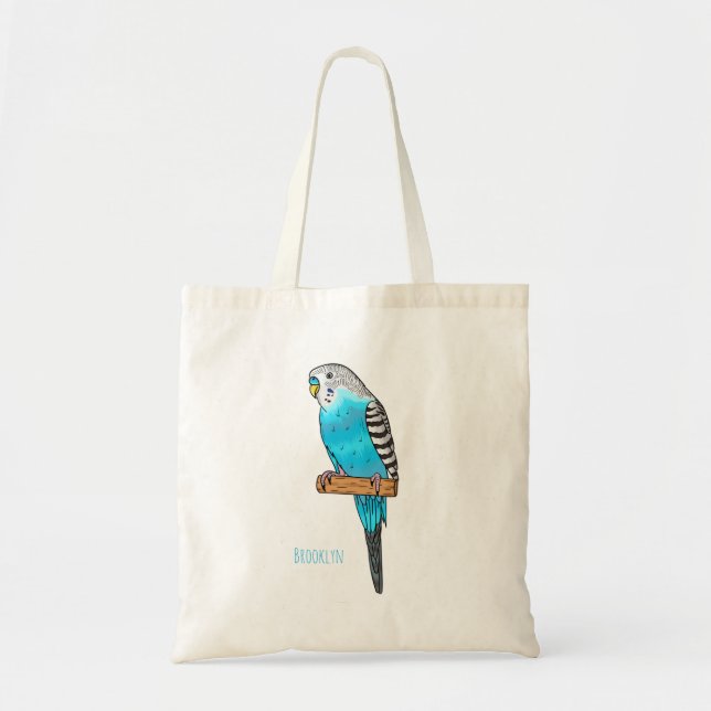 Bolso De Tela Ilustracion personalizado de pájaro budgerigar azu (Frente)
