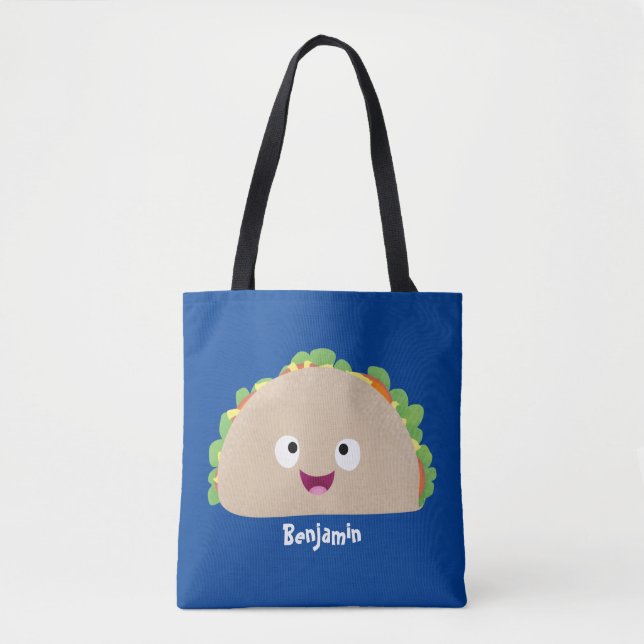 Bolso De Tela Ilustracion personalizado de taco alegre sonriente (Anverso)