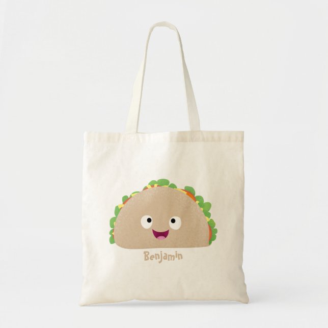 Bolso De Tela Ilustracion personalizado de taco alegre sonriente (Frente)