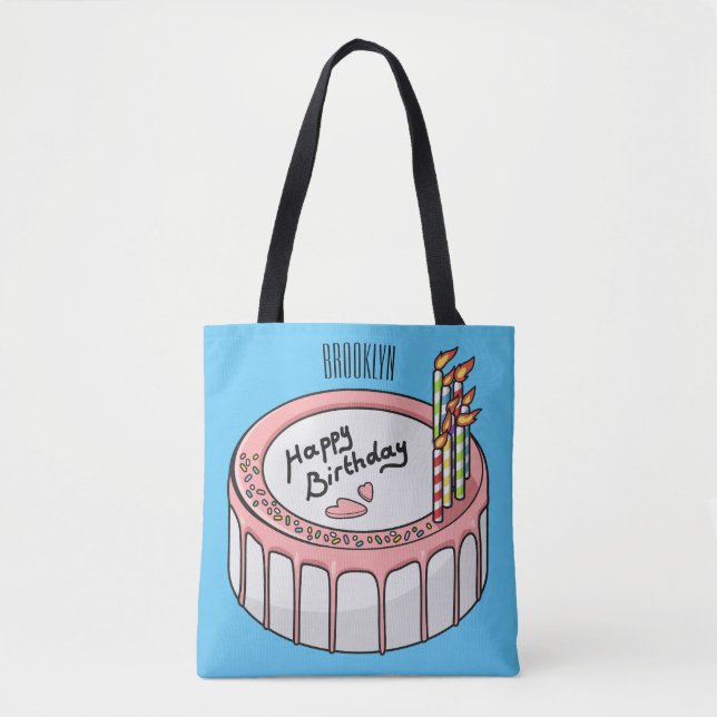 Bolso De Tela Ilustracion personalizado de torta de cumpleaños (Anverso)