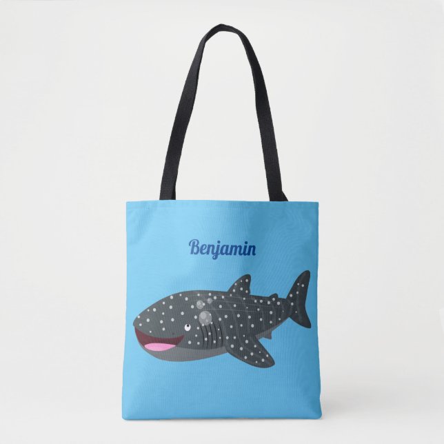 Bolso De Tela Ilustracion personalizado feliz de tiburón ballena (Anverso)