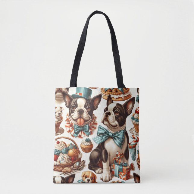 Bolso De Tela Ilustracion Retro Cute Boston Terrier (Anverso)