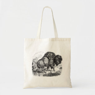 Bolso De Tela Ilustracion retro del animal del bisonte del