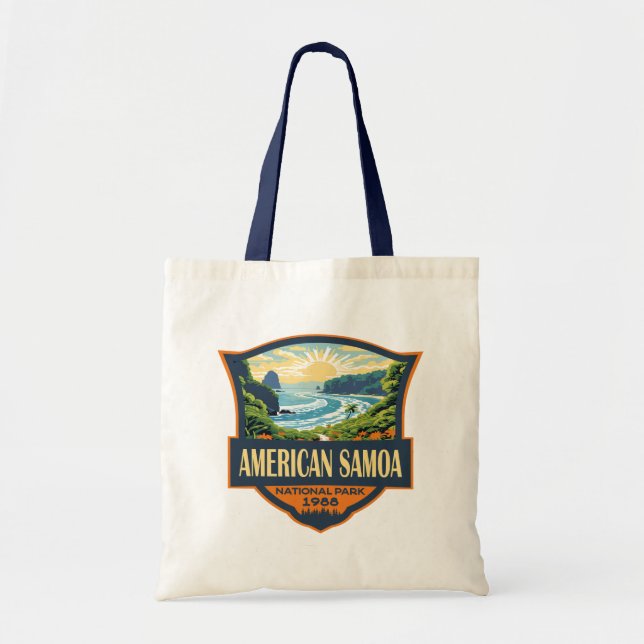 Bolso De Tela Ilustracion Retro del Parque Nacional de Samoa Ame (Frente)