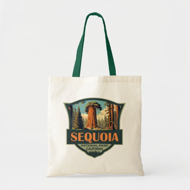 Bolso De Tela Ilustracion Retro del Parque Nacional Sequoia (Frente)