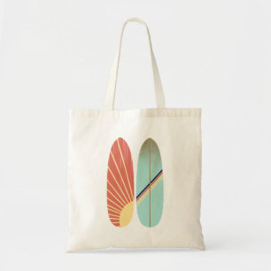 Bolso De Tela Ilustracion retro vintage de Surfboard rojo y azul