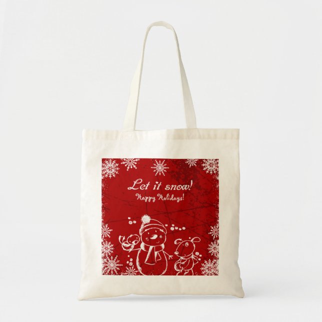 Bolso De Tela Ilustracion Rojo Y Blanco- Feliz Navidad (Frente)