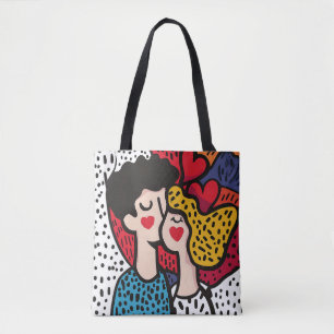 Bolso De Tela Ilustracion romántico de arte pop de una pareja am