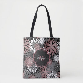 Bolso De Tela Ilustracion Rosa de flores geométricas de oro de b