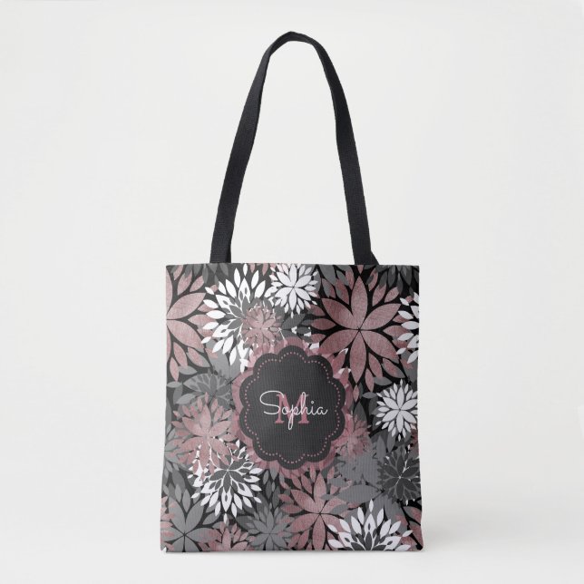 Bolso De Tela Ilustracion Rosa de flores geométricas de oro de b (Anverso)