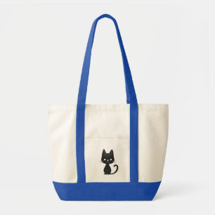 Bolso De Tela Ilustración simple de gato negro, gato kawaii lind