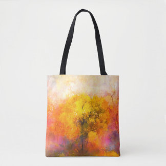 Bolso De Tela Ilustracion suave y colorido bosque otoñal. Resume