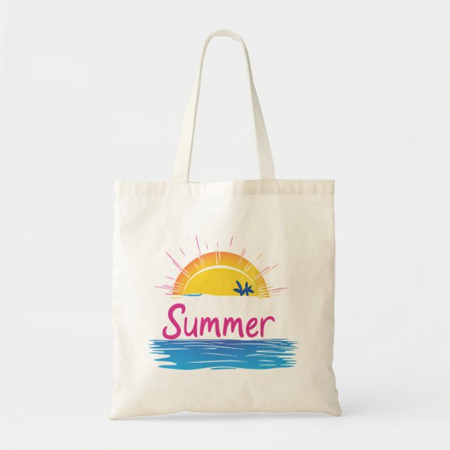 Bolso De Tela Ilustracion Sunset Summer Beach (Frente)