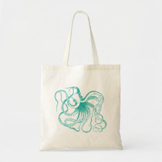 Bolso De Tela Ilustracion verde azulado de pulpo