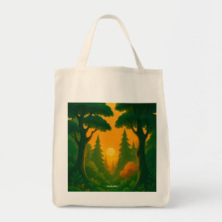 Bolso De Tela Ilustración vibrante del bosque al atardecer
