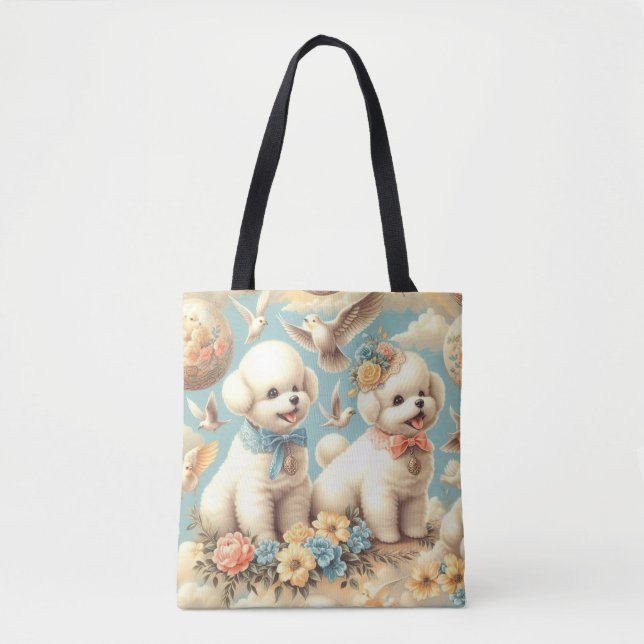 Bolso De Tela Ilustracion Vintage Cute Bichon Frisé (Anverso)