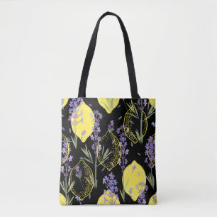 Bolso De Tela Ilustracion Vintage de Floral Lavender Lemons