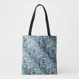 Bolso De Tela Ilustracion Vintage de las olas de mar dibujadas a