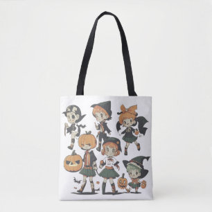 Bolso De Tela Ilustración vintage de niños de Halloween disfraza