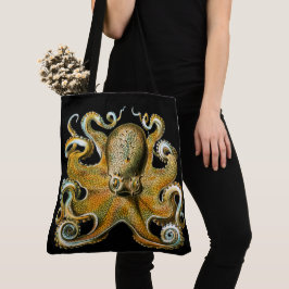 Bolso De Tela Ilustración Vintage de Pulpo Dorado
