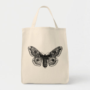 Bolso De Tela Ilustracion vintage de una polilla en blanco y neg