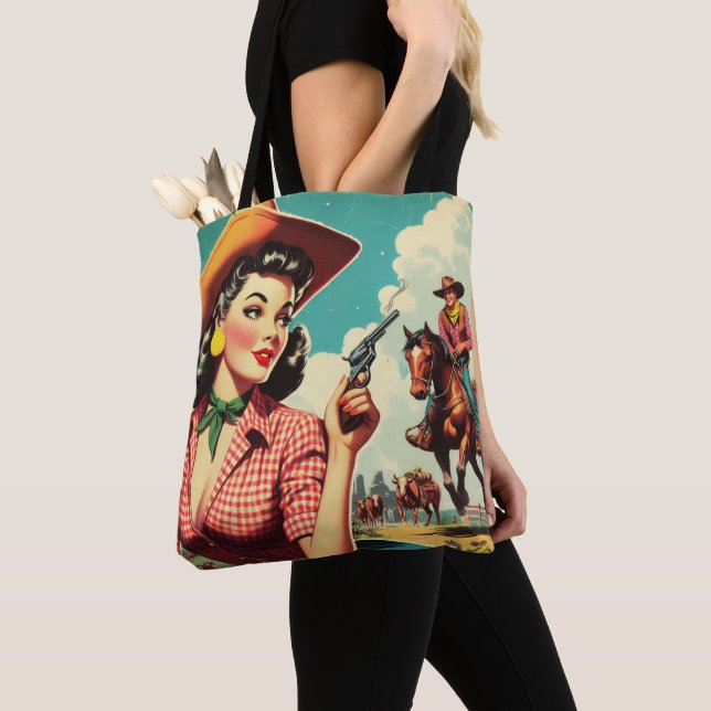 Bolso De Tela Ilustracion Vintage Pulp Cowgirl (Detalle)